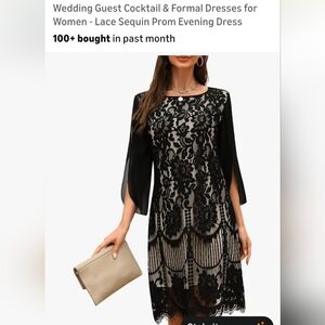 Black Lace Overlay Cocktail Dress for Women.  W-37